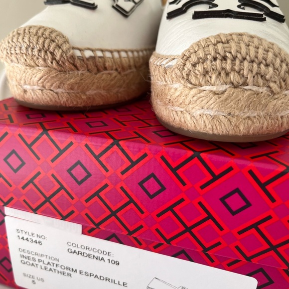 Tory Burch White Leather Logo Espadrille Loafers - Picture 3 of 7